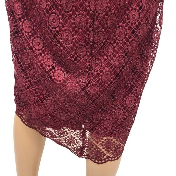 Bisou Bisou Crochet Lace Formal Evening Dress Size 6 Cut Out High Neck Wine Red - Picture 4 of 7